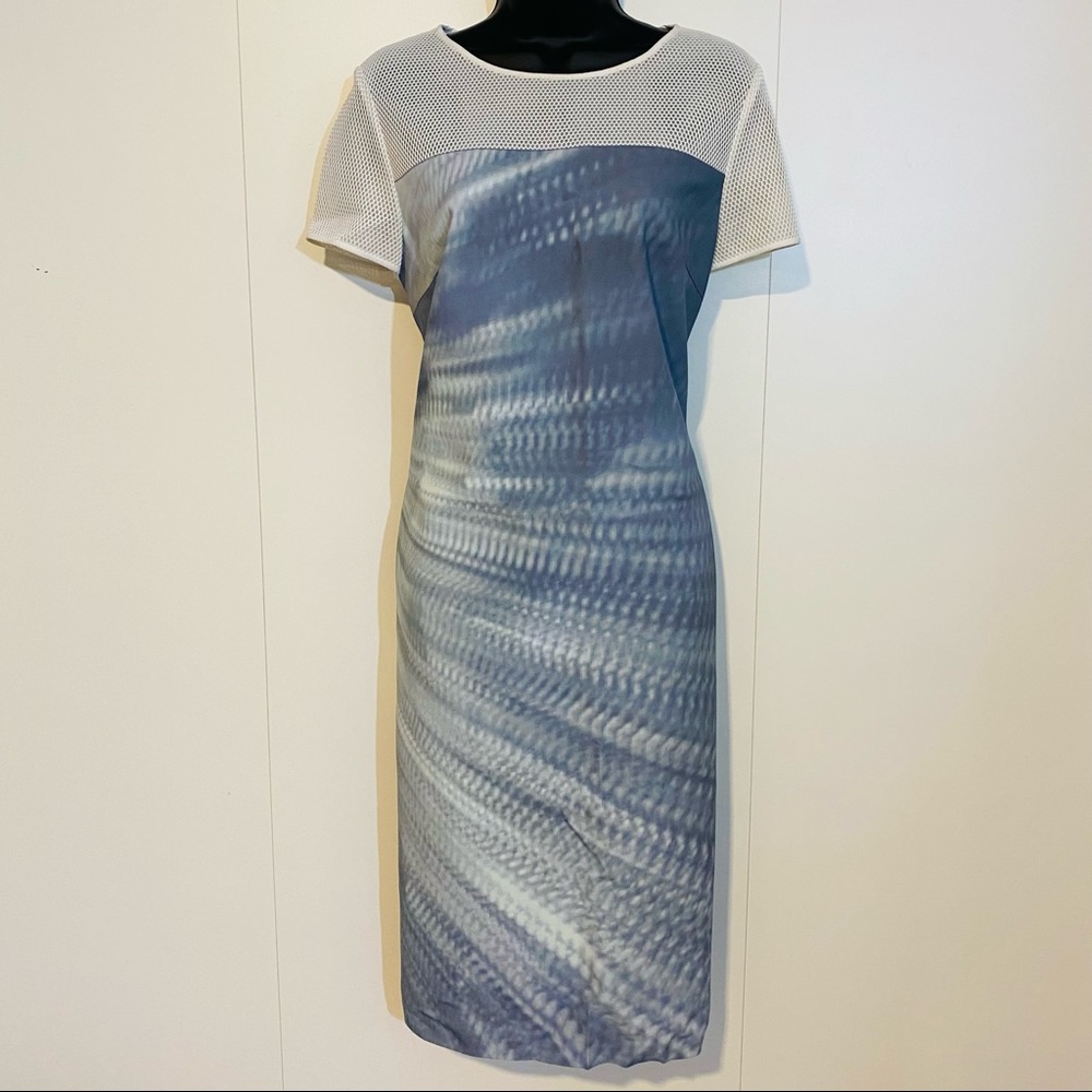 NWOT Elie Tahari Dress. Baby blue and White. Size 10